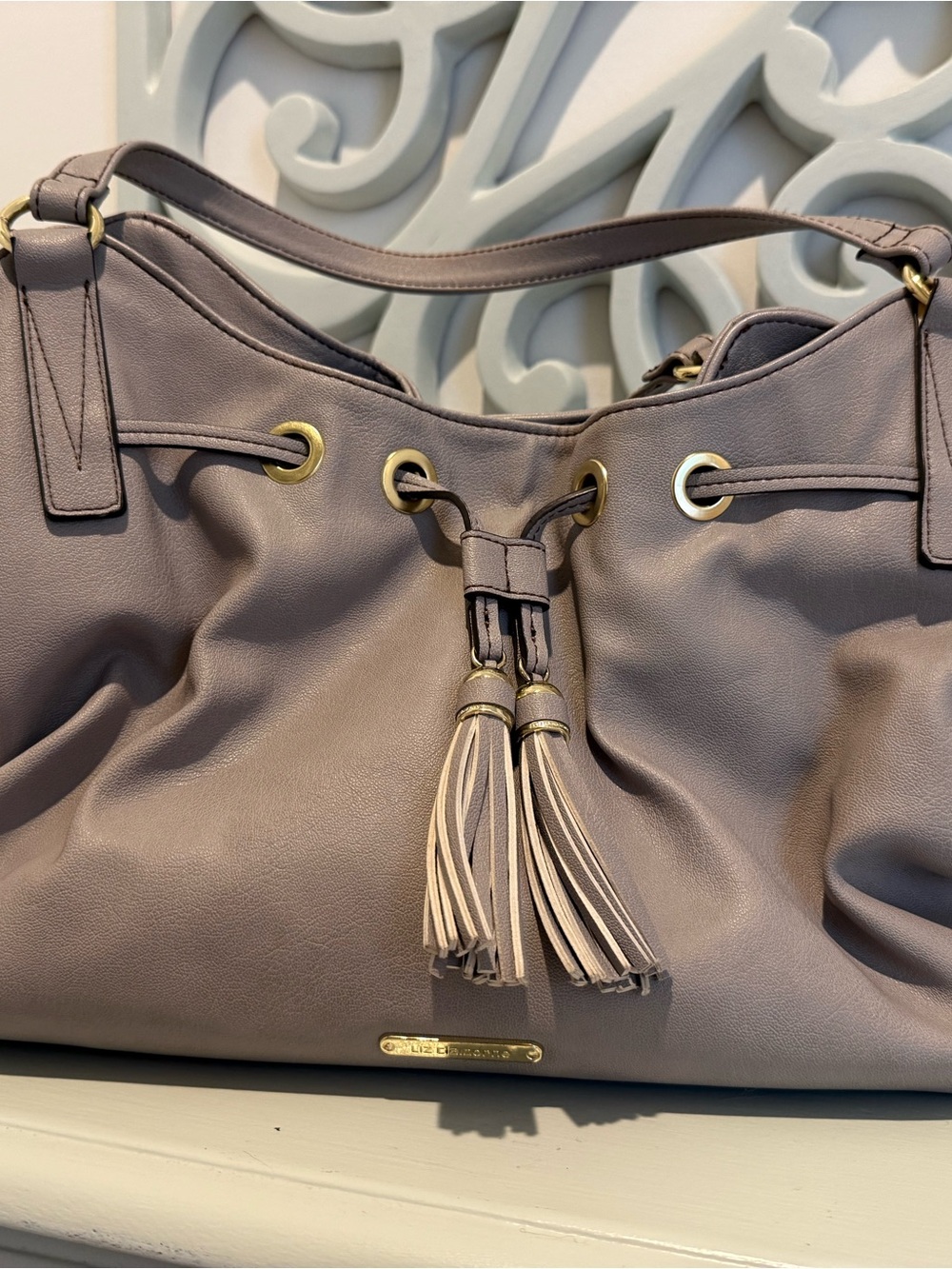 Liz Claiborne Light Gray Tassel Shoulder Bag + FREE Wallet